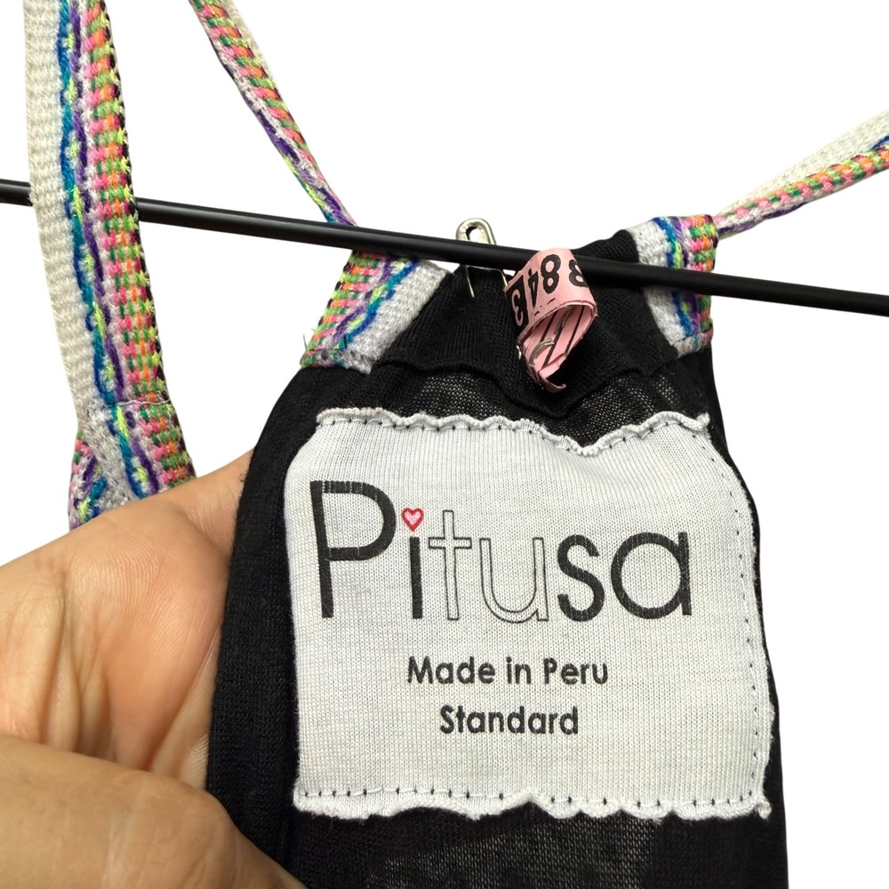 Pitusa Inca Maxi Sun Dress Black V-Neck Racerback Embroidered Trim Standard Size - Picture 4 of 8